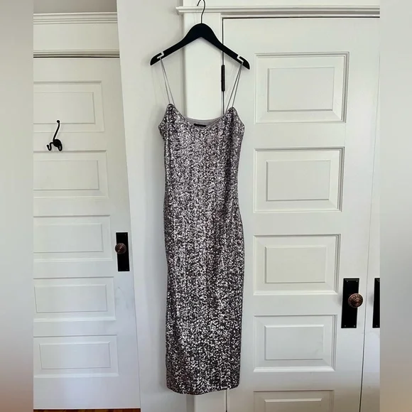 NWT J Crew Collection Silver Sequin Slip Dress - Picture 2 of 8